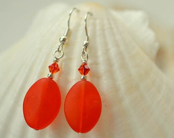 Orange sea glass earrings seaglass earrings sea glass jewelry orange jewelry handmade earrings frosted glass gift ideas for mom mother