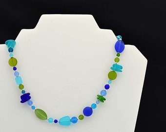 Blue and green sea glass necklace Green sea glass jewelry Blue sea glass unique jewelry statement necklace statement jewelry colorful gift