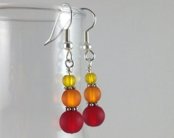 Red orange yellow sea glass earrings sea glass jewelry seaglass frosted glass beach glass handmade jewelry gift for friend mother sister