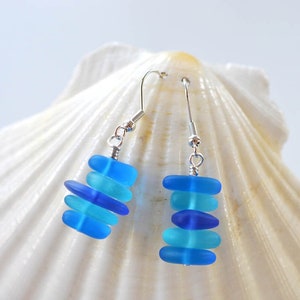 Blue sea glass earrings shades of blue earrings blue beach glass earrings bridesmaids gift for mother's day gift beach wedding theme jewelry