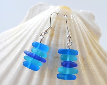 Blue sea glass earrings shades of blue earrings blue beach glass earrings bridesmaids gift for mother's day gift beach wedding theme jewelry