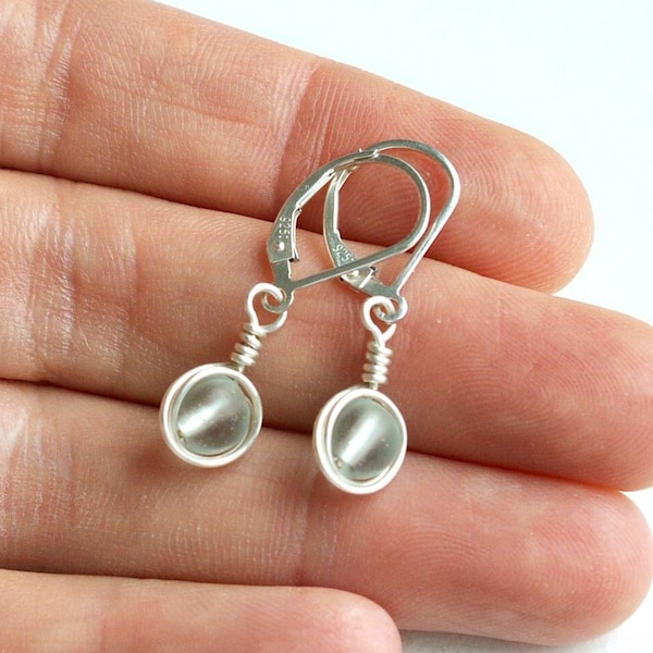 Sterling silver sea glass earrings for women with lever backs Hypoallergenic dangle earrings for girls small cute birthday gift jewelry her