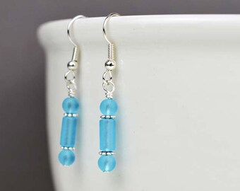 Light blue sea glass earrings aqua blue sea glass jewelry seaglass handcrafted jewelry gift for mom mother gift for wife gift for sister