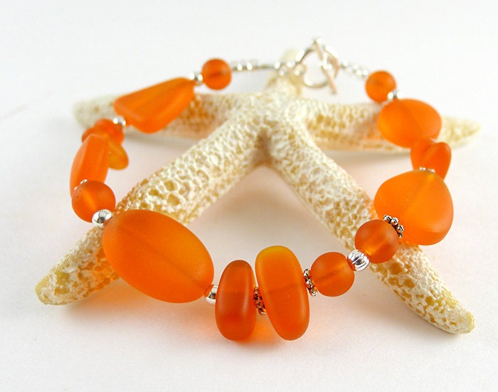 Orange Sea Glass Bracelet Sea Glass Jewelry Handmade Jewelry Etsy