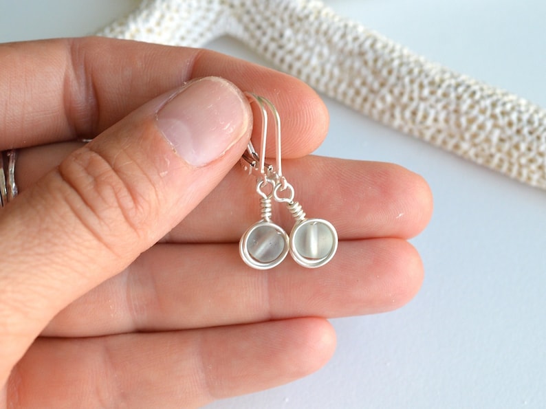 Small sea glass earrings Sterling silver and beach glass dangles Lever backs or regular hooks Everyday drop earrings Birthday gift image 2