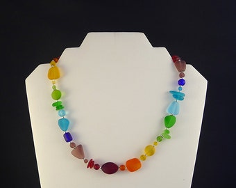 Rainbow sea glass necklace seaglass jewelry sea glass jewelry rainbow seaglass necklace beach glass colorful jewelry colorful necklace gift