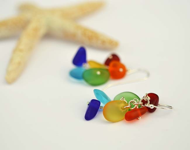 Rainbow earrings colorful sea glass earrings rainbow sea glass earrin…