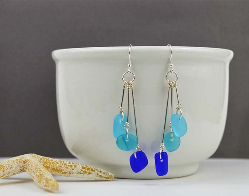 Blue Sea Glass Earrings Sterling Silver and Sea Glass Jewelry - Etsy