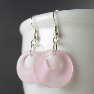 Pink sea glass earrings seaglass jewelry dangle earrings tumbled glass jewelry frosted glass recycled glass pink glass beads beaded jewelry