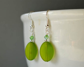 Green sea glass earrings seaglass earrings sea glass jewelry spring green earrings handmade earrings frosted glass gift for mom sister wife