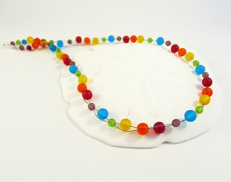Rainbow sea glass necklace beaded seaglass jewelry sea glass jewelry rainbow seaglass necklace beach colorful jewelry colorful necklace gift image 2