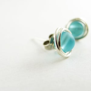 Sterling silver sea glass studs: choose from 30 colors, Hypoallergenic small posts, Everyday earrings zdjęcie 8