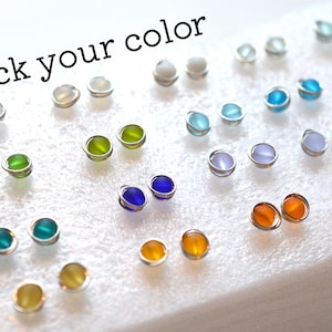 Sterling silver studs: Sea glass posts, Small beach glass earrings for women, Hypoallergenic jewelry