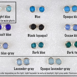Sterling silver sea glass studs: choose from 30 colors, Hypoallergenic small posts, Everyday earrings zdjęcie 5
