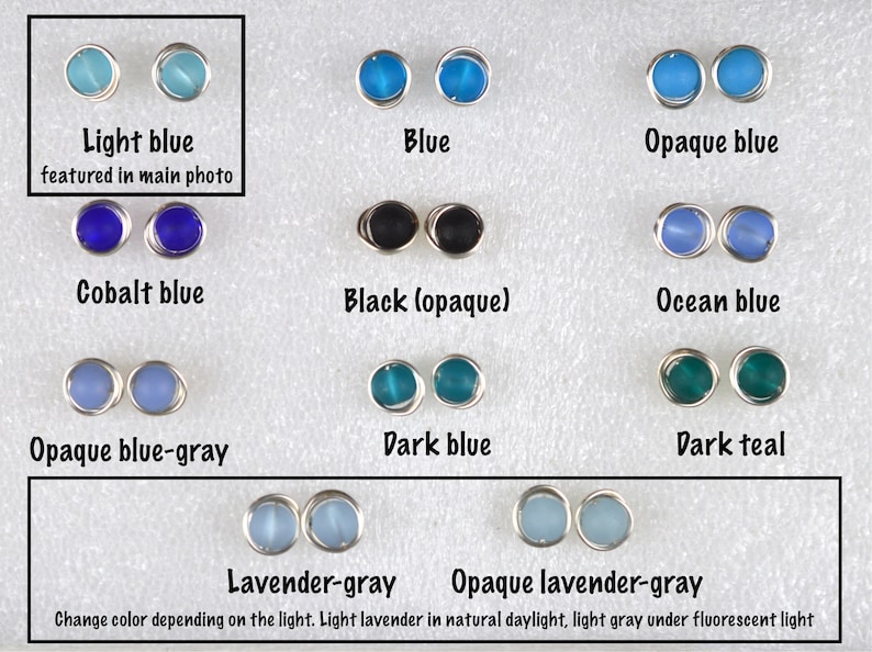 Sterling silver sea glass studs: choose from 30 colors, Hypoallergenic small posts, Everyday earrings zdjęcie 5