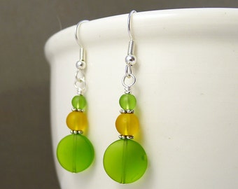 Green sea glass earrings frosted glass earrings beaded jewelry handmade earrings seaglass earrings seaglass jewelry beach glass jewelry