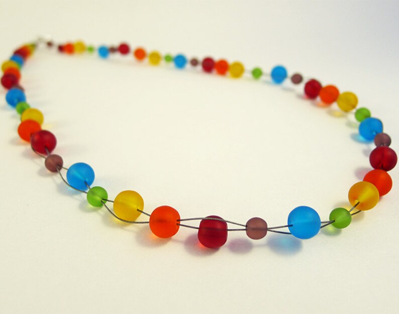 Rainbow sea glass necklace beaded seaglass jewelry sea glass jewelry rainbow seaglass necklace beach colorful jewelry colorful necklace gift image 3