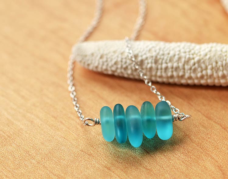 Blue sea glass necklace shades of blue sea glass jewelry ocean Etsy