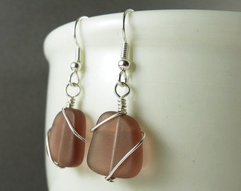 Mauve sea glass jewelry seaglass earrings sea glass earrings seaglass jewelry hypoallergenic earrings glass beads jewelry beaded jewelry