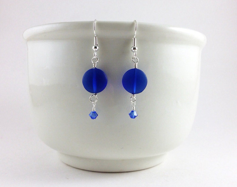 Cobalt Blue Sea Glass Earrings Dark Blue Sea Glass Jewelry - Etsy