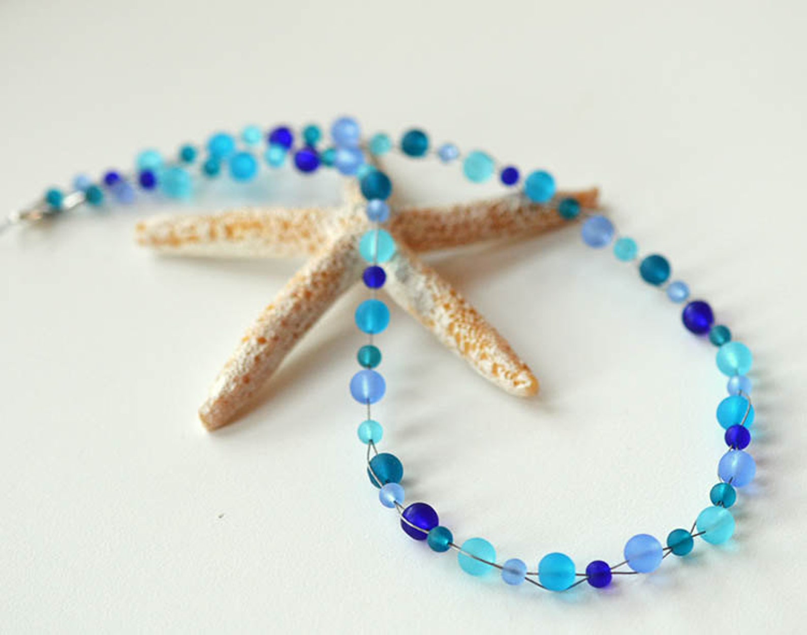 Blue Sea Glass Necklace Cobalt Blue Sea Glass Jewelry Light Etsy