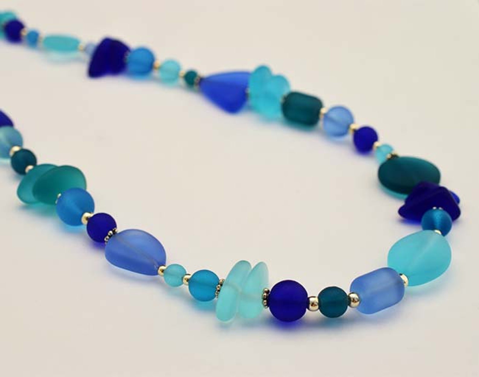 Blue Sea Glass Necklace Shades of Blue Sea Glass Jewelry Etsy