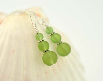 Green sea glass earrings light green earrings green jewelry sea glass jewelry summer jewelry bridesmaids jewelry bridesmaids earrings gifts