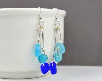 Blue sea glass earrings sterling silver and sea glass jewelry blue aqua cobalt blue handmade beach glass earrings seaglass earrings gift