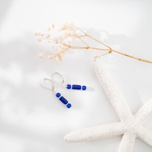 Cobalt blue sea glass earrings: Small dangle drop, Handmade jewelry, Sterling silver, Minimalist, Lightweight bild 8