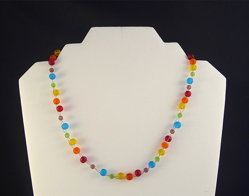 Rainbow sea glass necklace beaded seaglass jewelry sea glass jewelry rainbow seaglass necklace beach colorful jewelry colorful necklace gift image 1