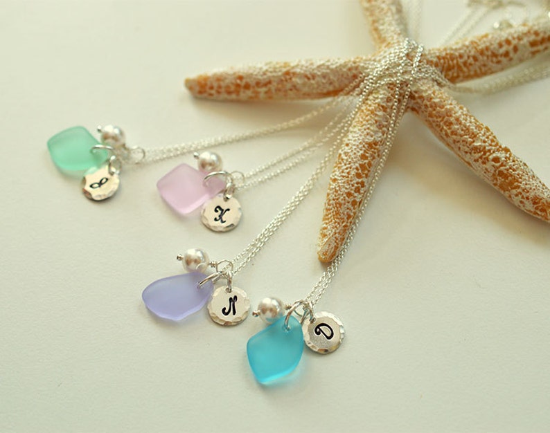 Set of four bridesmaids necklaces 4 necklaces for bridesmaids jewelry personalized necklaces hand stamped initial necklaces wedding favors