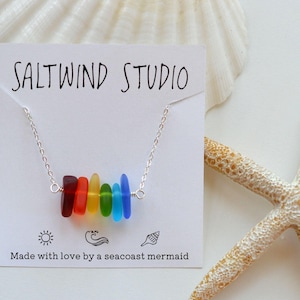 Rainbow sea glass necklace beach wedding jewelry bridesmaids favors gift for sister gift for mom rainbow gift rainbow jewelry sea glass gift
