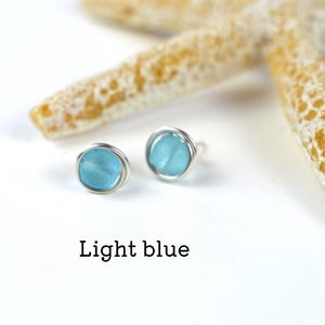 Sterling silver sea glass studs: choose from 30 colors, Hypoallergenic small posts, Everyday earrings zdjęcie 7