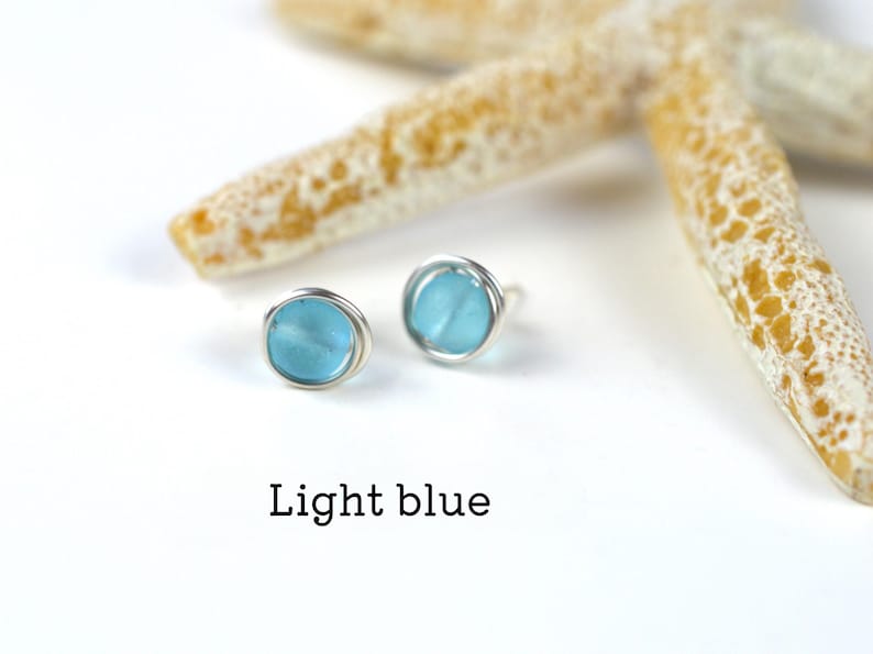Sterling silver sea glass studs: choose from 30 colors, Hypoallergenic small posts, Everyday earrings zdjęcie 7