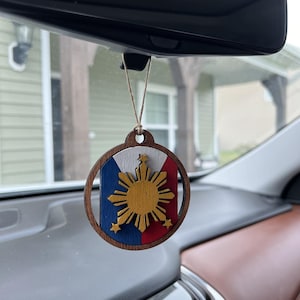 Filipino Pride Car Ornament, Personal Pinoy Spirit Rearview Mirror Decor, Cultural Patriotic Gift for Filipina Nurse Philippines