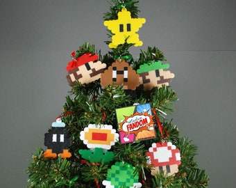 Super Mario Christmas Ornaments Set - HANDMADE Ornaments - Video Game Ornaments for Geeky Christmas Tree