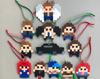 Supernatural Christmas Ornaments Set of 12 - HANDMADE Mini Ornaments - Dean Winchester, Sam Winchester, Castiel