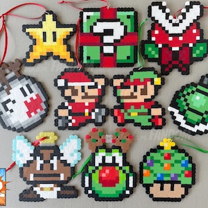 Super Mario Christmas Ornaments Set - HANDMADE Ornaments - Santa Mario, Elf Luigi, Angel Goomba - Video Game Ornaments Exchange