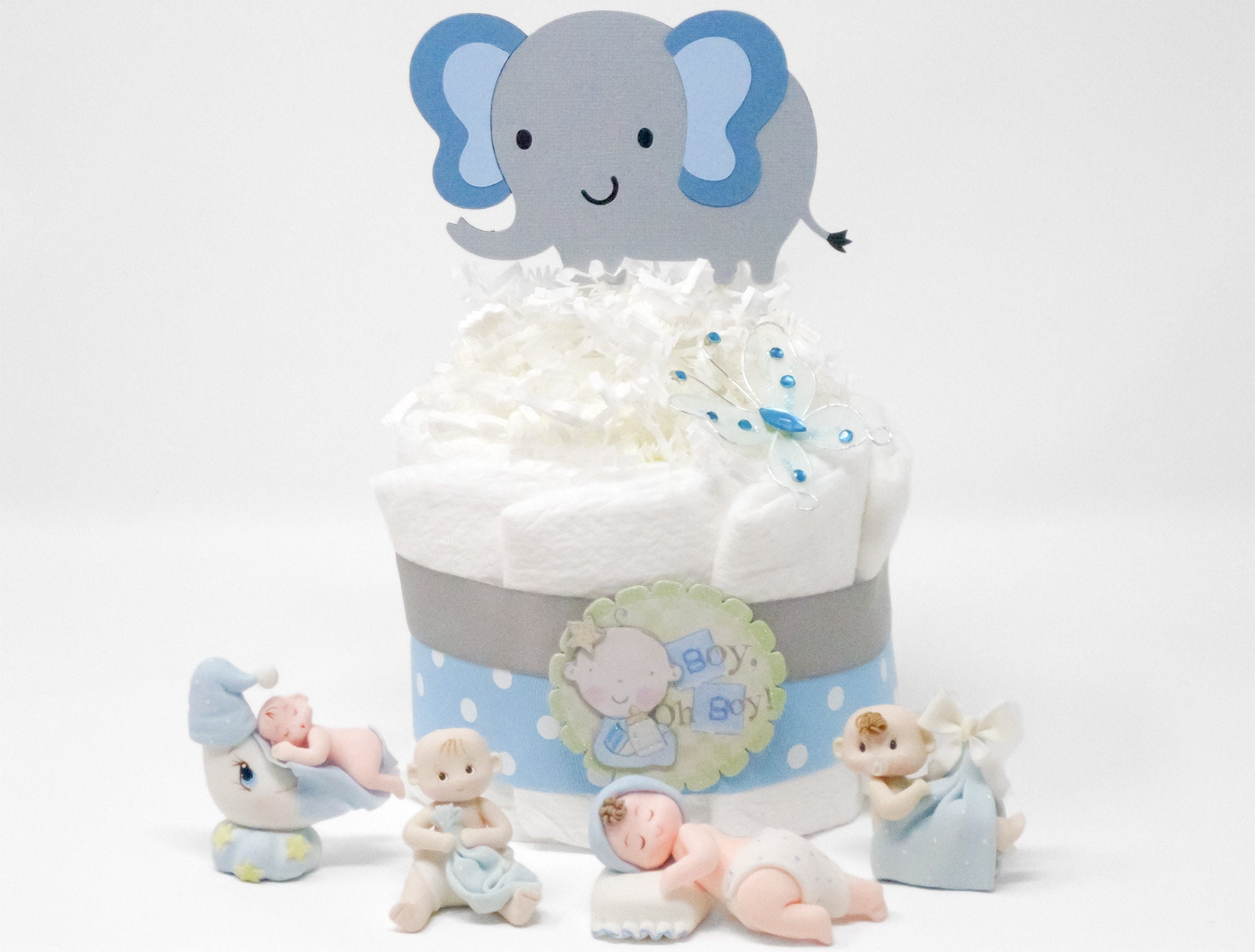 One Tier Blue Elephant Diaper Cake Baby Shower Decor Baby Etsy