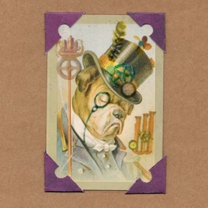 ONE Steampunk Bulldog Greeting Card /Choose A Birthday Greeting or Blank Note - Upcycled Vintage Playing Card