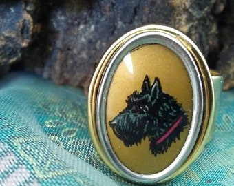 Scottish Terrier "Scottie"  Vintage Dog Cabochon Ring - Wedding Party Gift