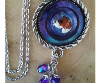 Petite Hound Vintage Intaglio Charm Necklace - Upcycled/Repurposed Cabochon Fashion Jewelry - Wedding Party Gift - BENEFITS BEAGLE RESCUE