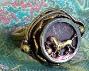 His Master's Lunch - A Vintage Poodle Dog Button "Statement" Ring