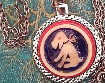 Vintage 1940s Artid Hound Puppy Dog Button Pendant Necklace - Upcycled/Repurposed Fashion Jewelry - Wedding Party Gift