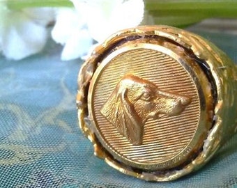 Antique Hunt Club Hound Button "Statement " Ring - Upcycled/Repurposed Fashion Jewelry - Wedding Party Gift