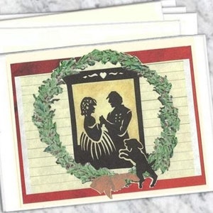 5-Card Set: Civil War Dog Christmas Cards &quot;Home For Christmas&quot; - Scherenschnitte Silhouettes - Soldier, Lady & Hound