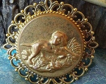 A Hound in the Field Vintage Dog Button Pendant Necklace - Upcycled/Repurposed Fashion Jewelry - BENEFITS BEAGLE RESCUE