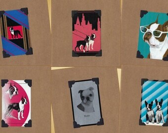 6-Card Set-Boston Terrier Assortment Birthday Cards/Blank Notes Upcycled Vintage Playing Cards-includes gallery of greetings to choose from!