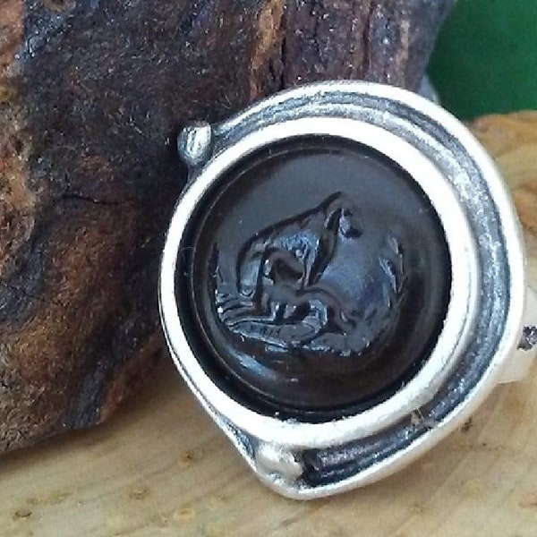 Two Hunters at Rest Antique Dog Button "Statement" Ring - Upcycled/Repurposed Fashion Jewelry - Wedding Party Gift