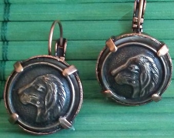 Long-haired Hound Vintage Shaggy Dog Button Earrings - Upcycled/Repurposed Fashion Jewelry - Wedding Party Gift